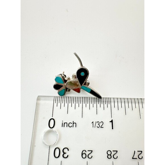 Native American sterling silver turquoise abalone hummingbird pendant pin - Picture 6 of 6